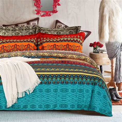 SexyTown-Bohemian King Size Comforter Set,Boho Chic Exotic Striped Bedding Set ,100% Brushed Cotton Retro Printing Bed Comforters 3-Piece (King)